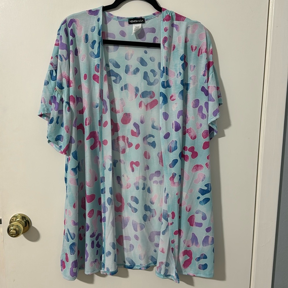 Heimish USA colorful cheetah ruffle sleeve cardi